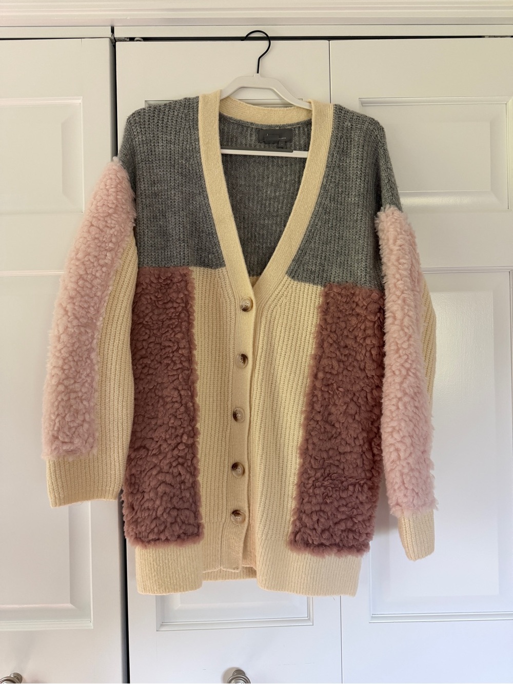 Anthropologie Colorblock Teddy Knit Cardigan | S